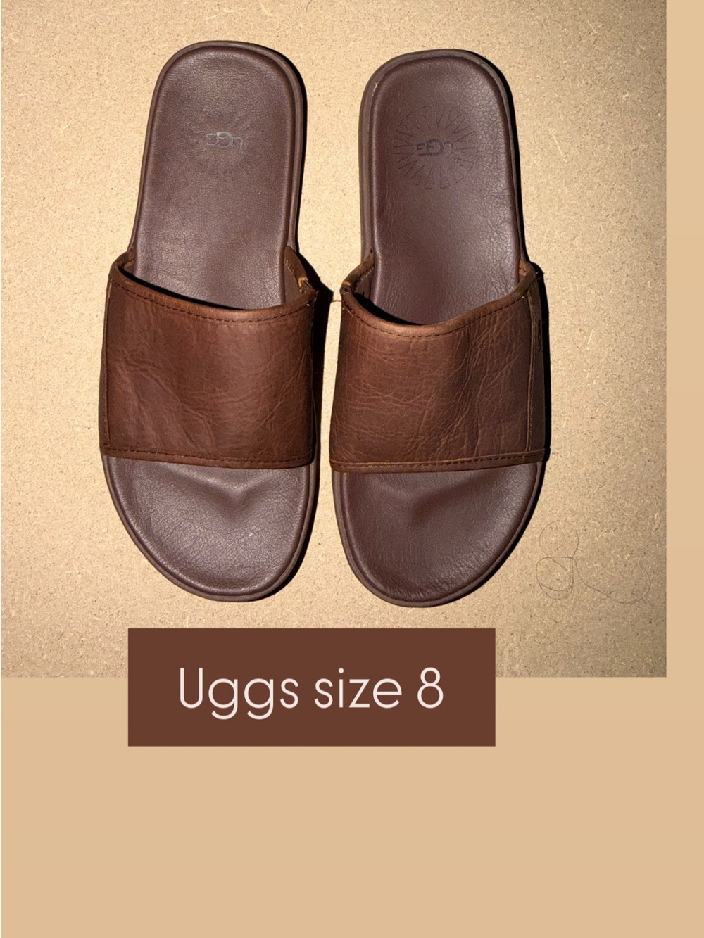 UGG Men’s Brown Leather Slide Sandals - Slip-On Casual Slides